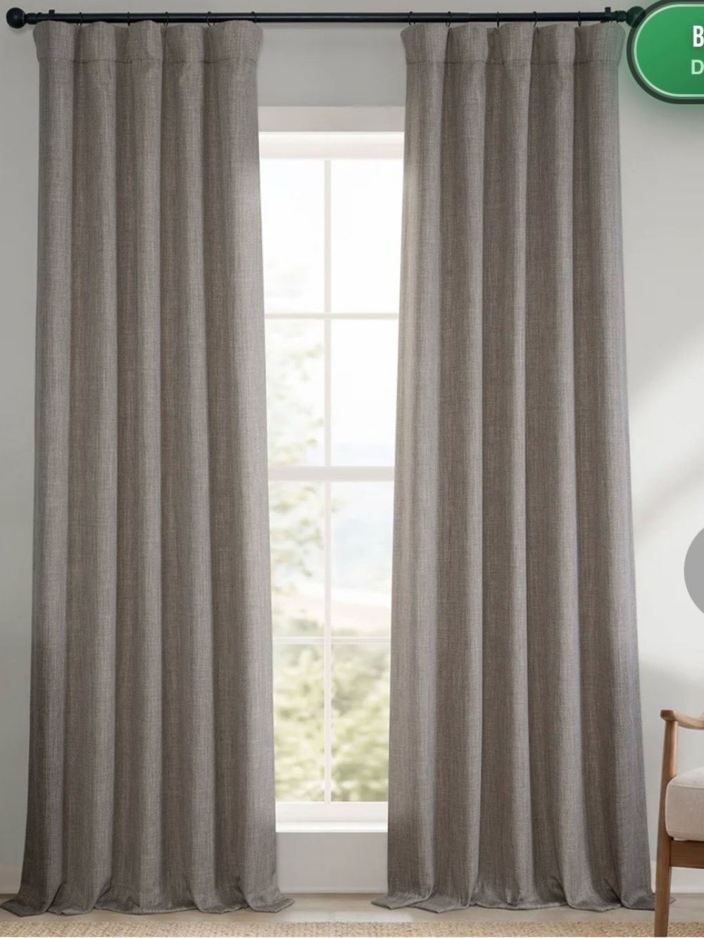 Faux Linen-Texture Rod Pocket Blackout Curtains - Taupe-2 Panels